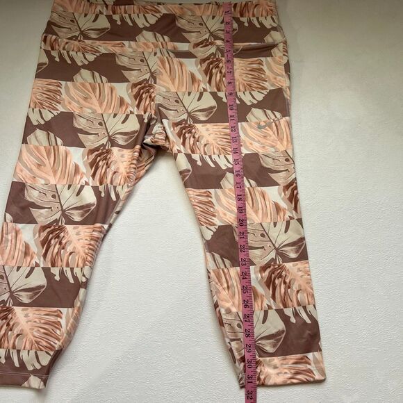 Nike Dri-Fit 3X Tropical Monstera Leaf Print Leggings | Neutral Peach Brown Acti - Picture 7 of 9